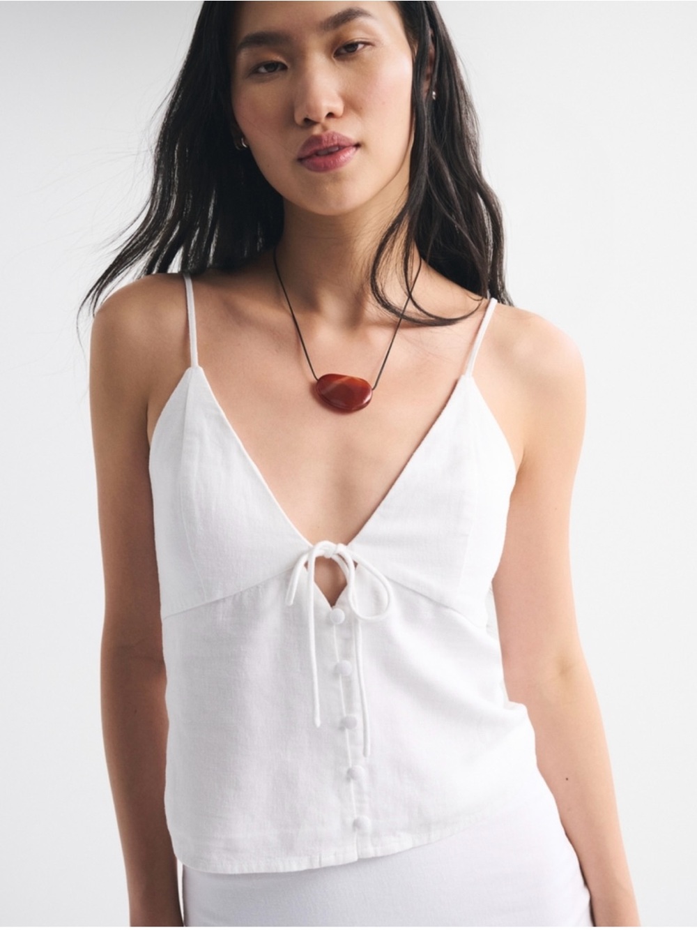 Abercrombie & Fitch Bella White Linen-Blend Tie-Front Cami